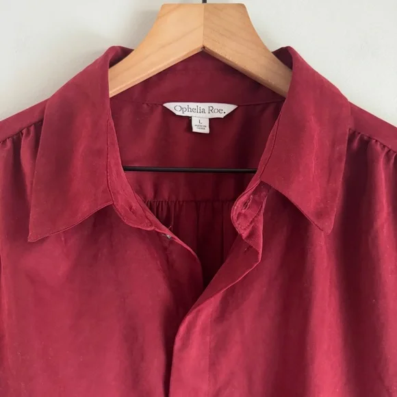 Ophelia Roe NWT Burgandy Long Sleeve Collared Button Down Dress Size Large - Picture 4 of 5